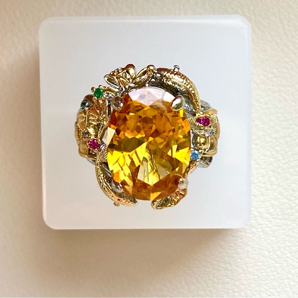 Gold Citrine Statement Ring with Multicolor Accent Stones